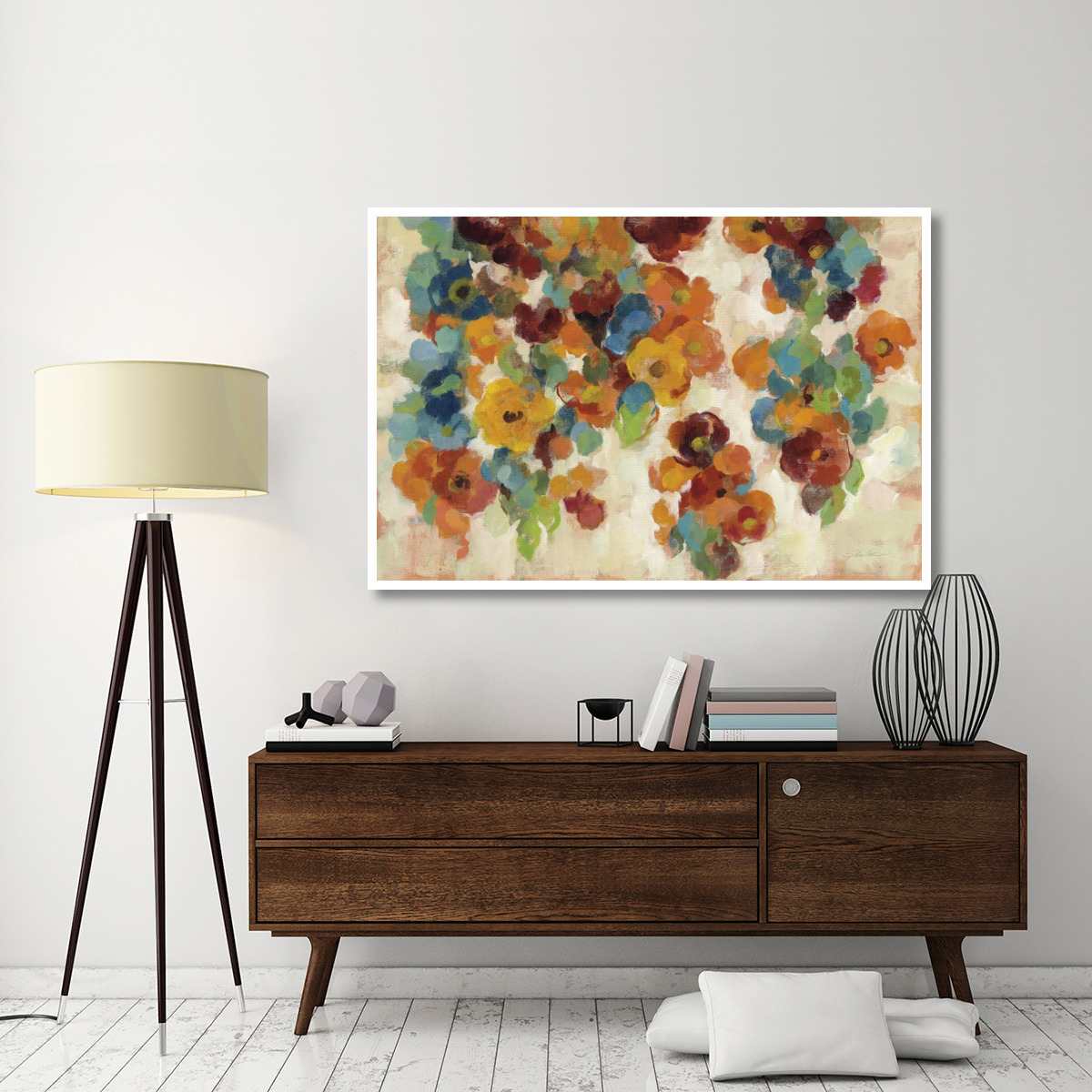 Spice and Turquoise Florals -Paper Art-62&quotx42"