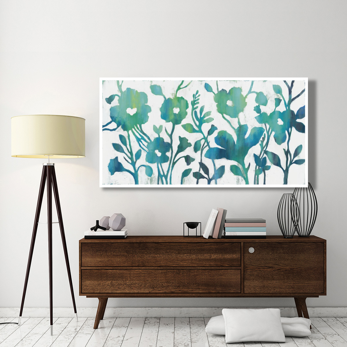 Teal Trio I on White -Paper Art-74&quotx38"