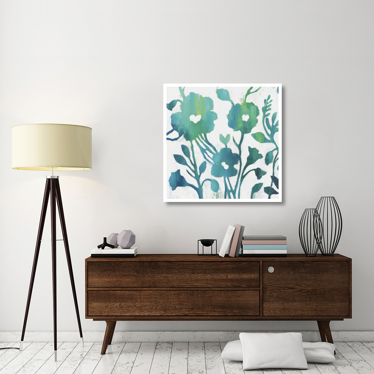 Teal Trio IV on White -Paper Art-38&quotx38"