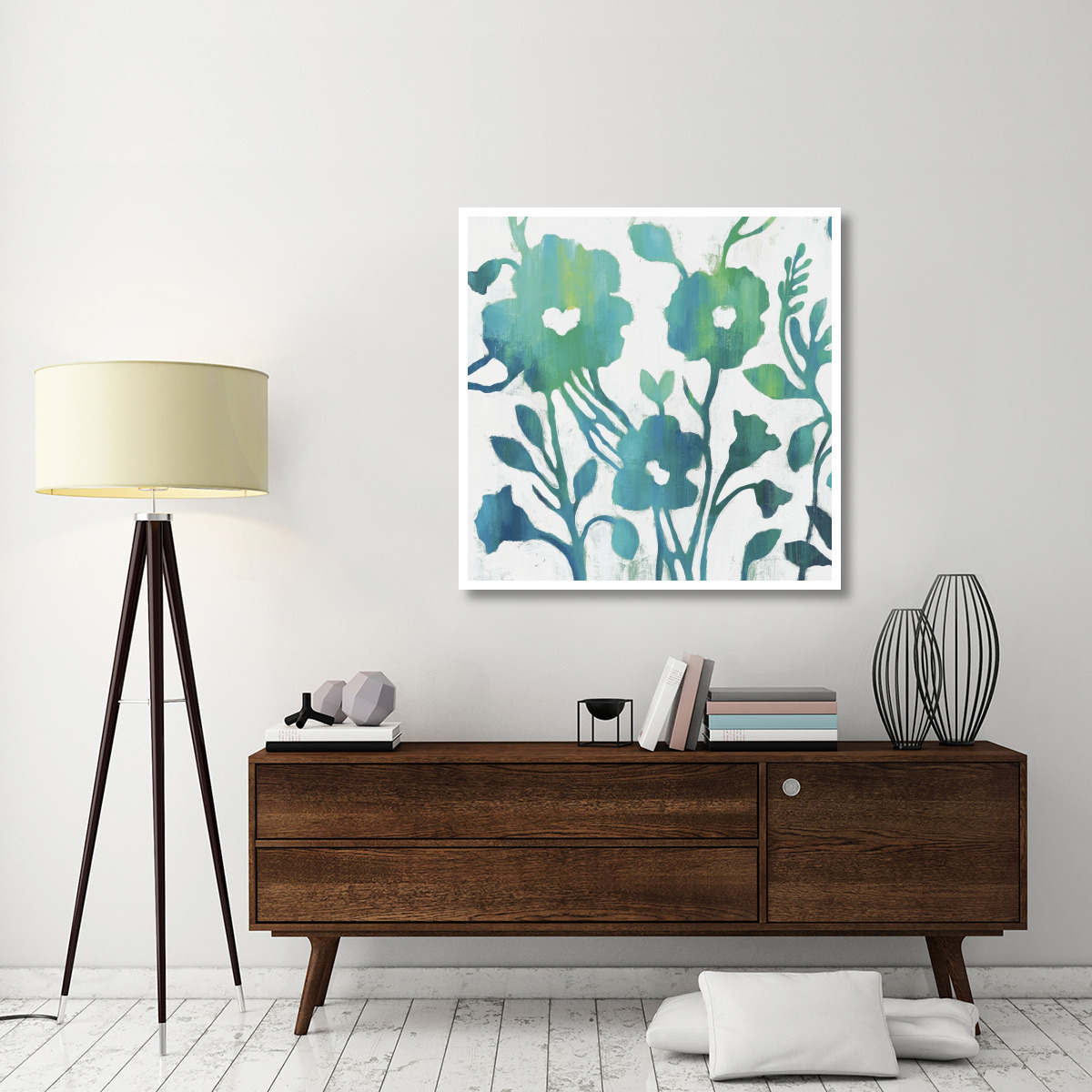 Teal Trio IV on White -Paper Art-42&quotx42"