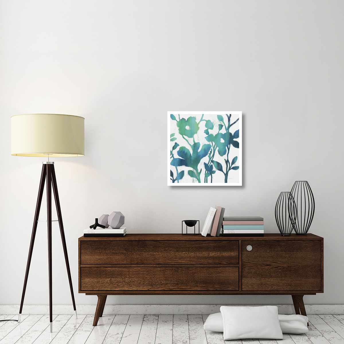 Teal Trio V on White -Paper Art-26&quotx26"