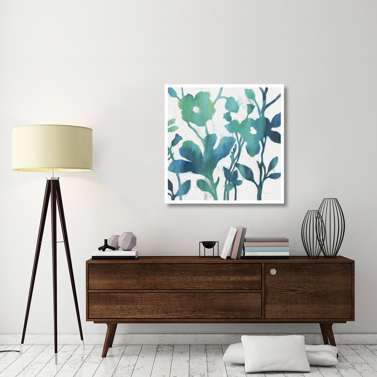 Teal Trio V on White -Paper Art-38&quotx38"