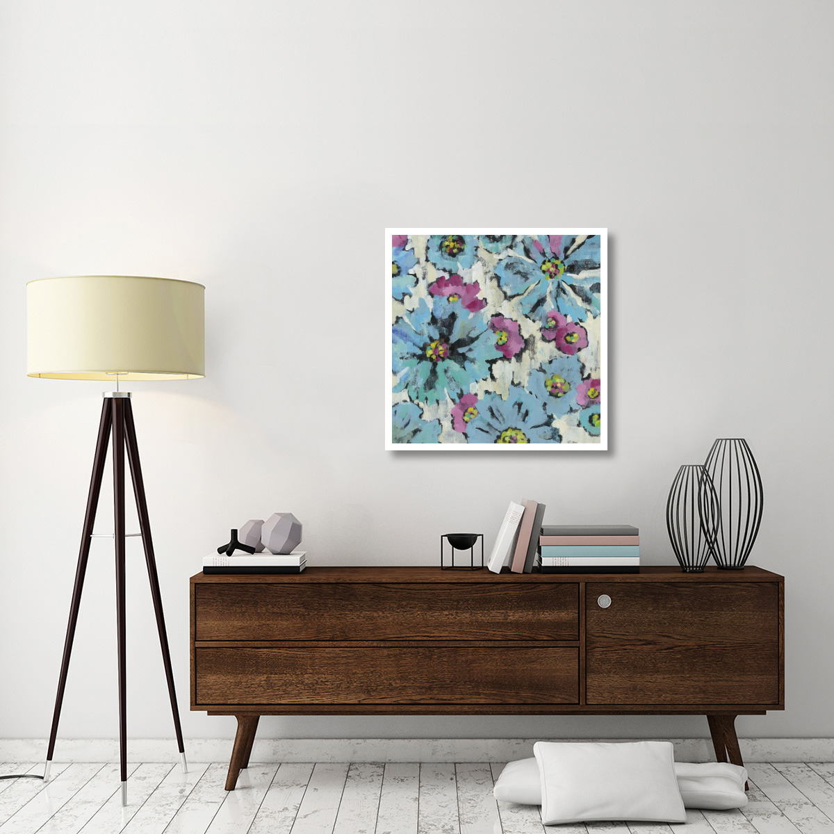 Graphic Pink and Blue Floral I -Paper Art-32&quotx32"