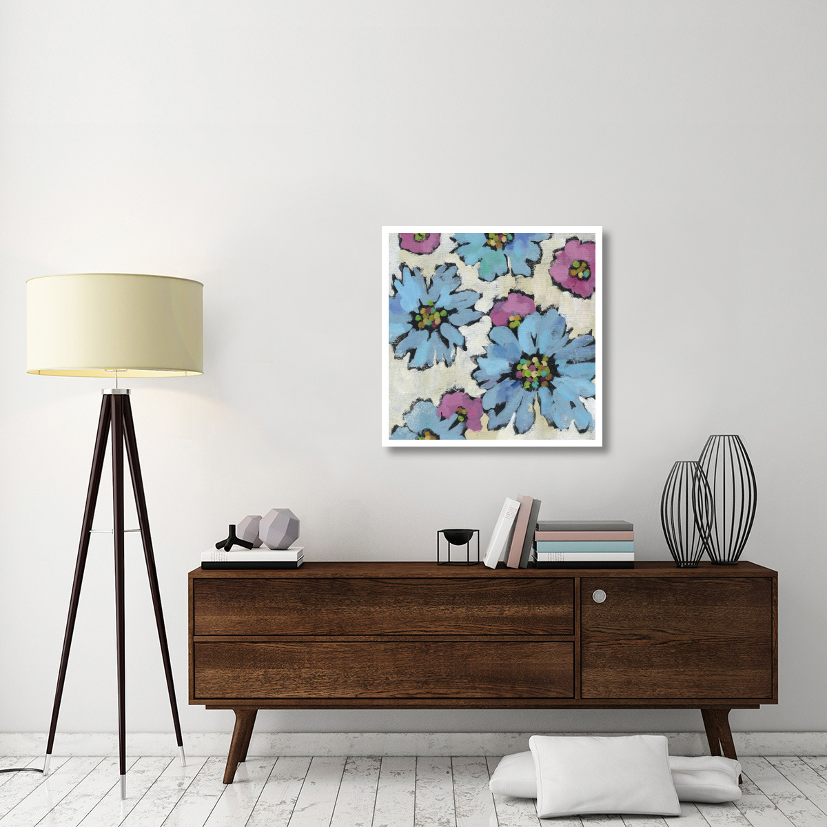 Graphic Pink and Blue Floral II -Paper Art-32&quotx32"