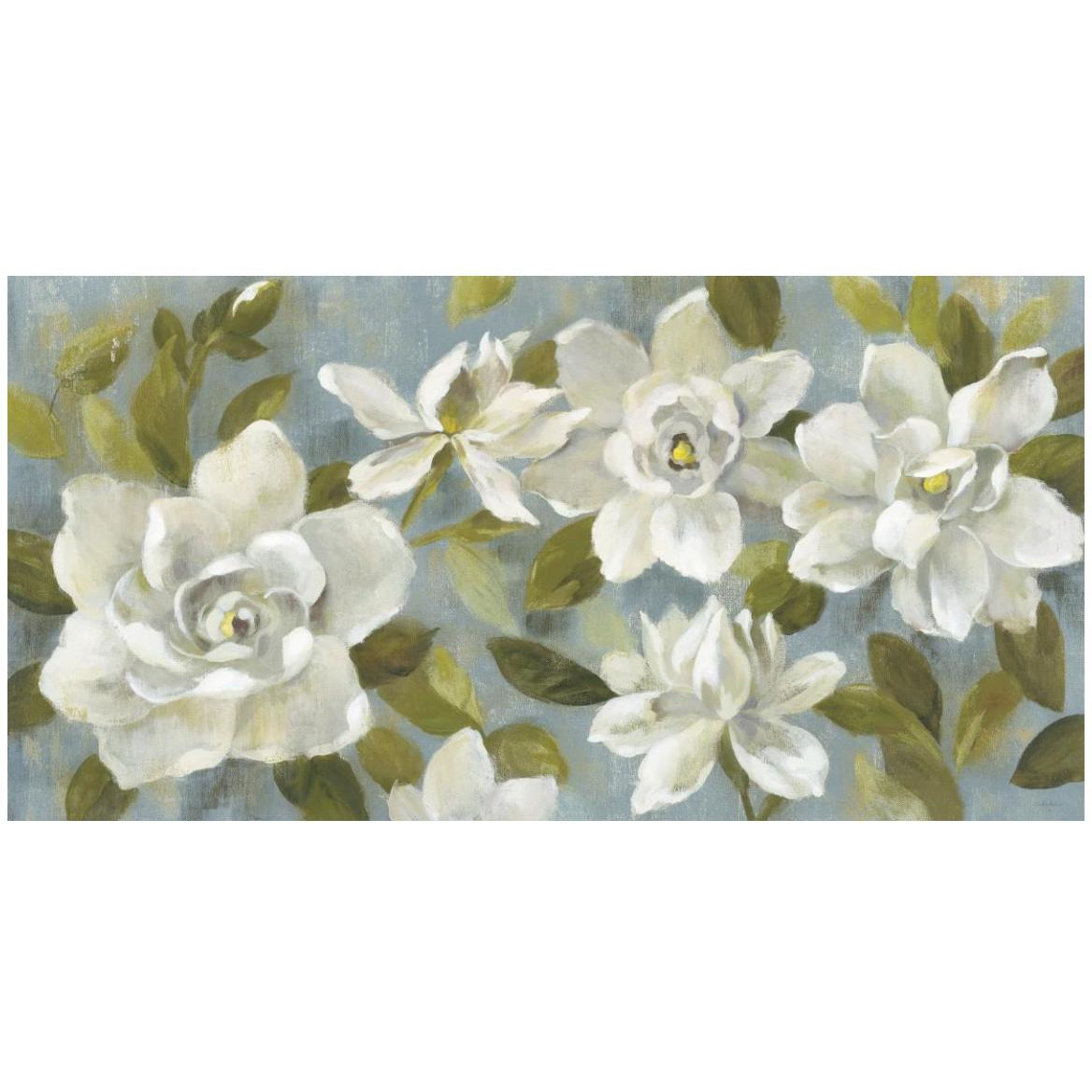 Gardenias on Slate Blue Crop -Paper Art-50&quotx26"