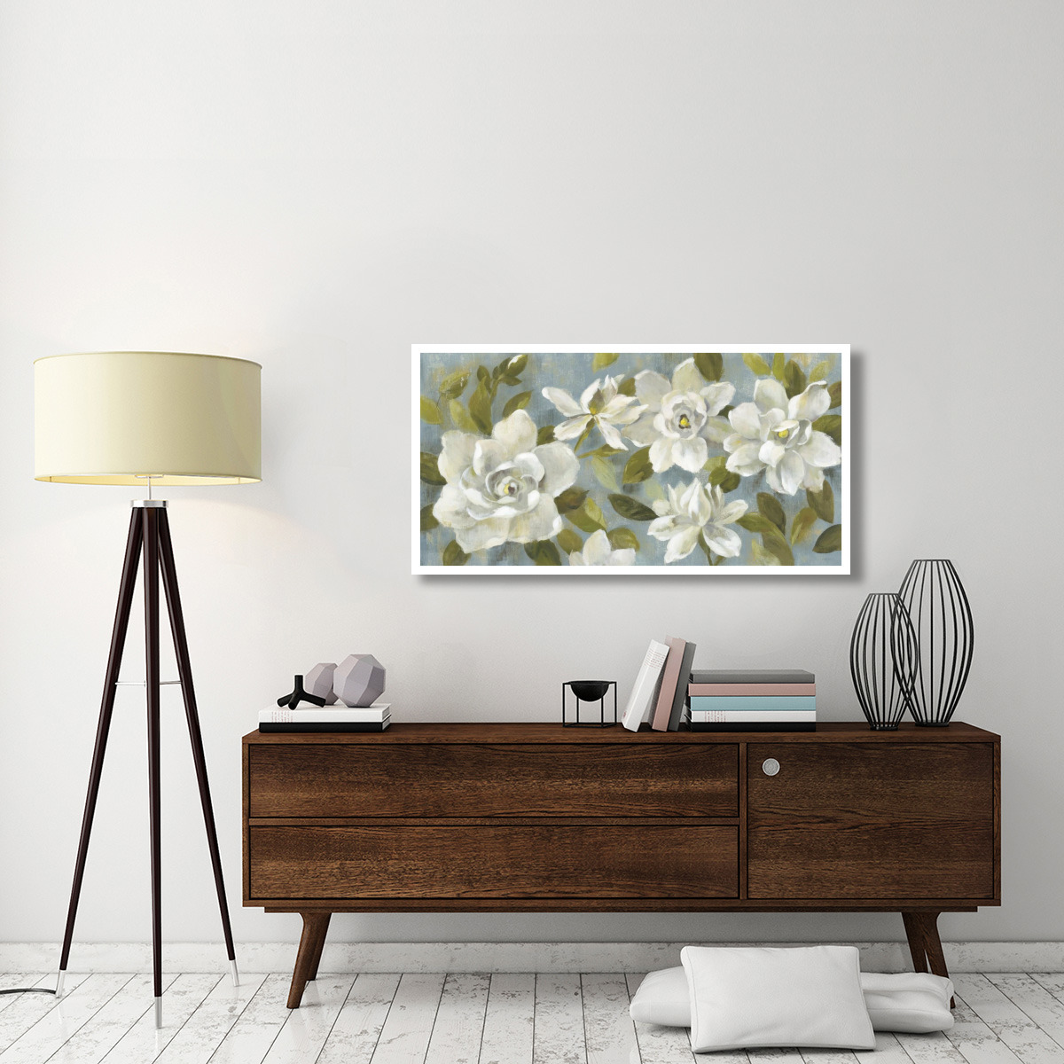 Gardenias on Slate Blue Crop -Paper Art-50&quotx26"