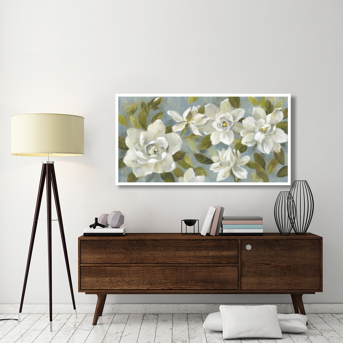 Gardenias on Slate Blue Crop -Paper Art-62&quotx32"