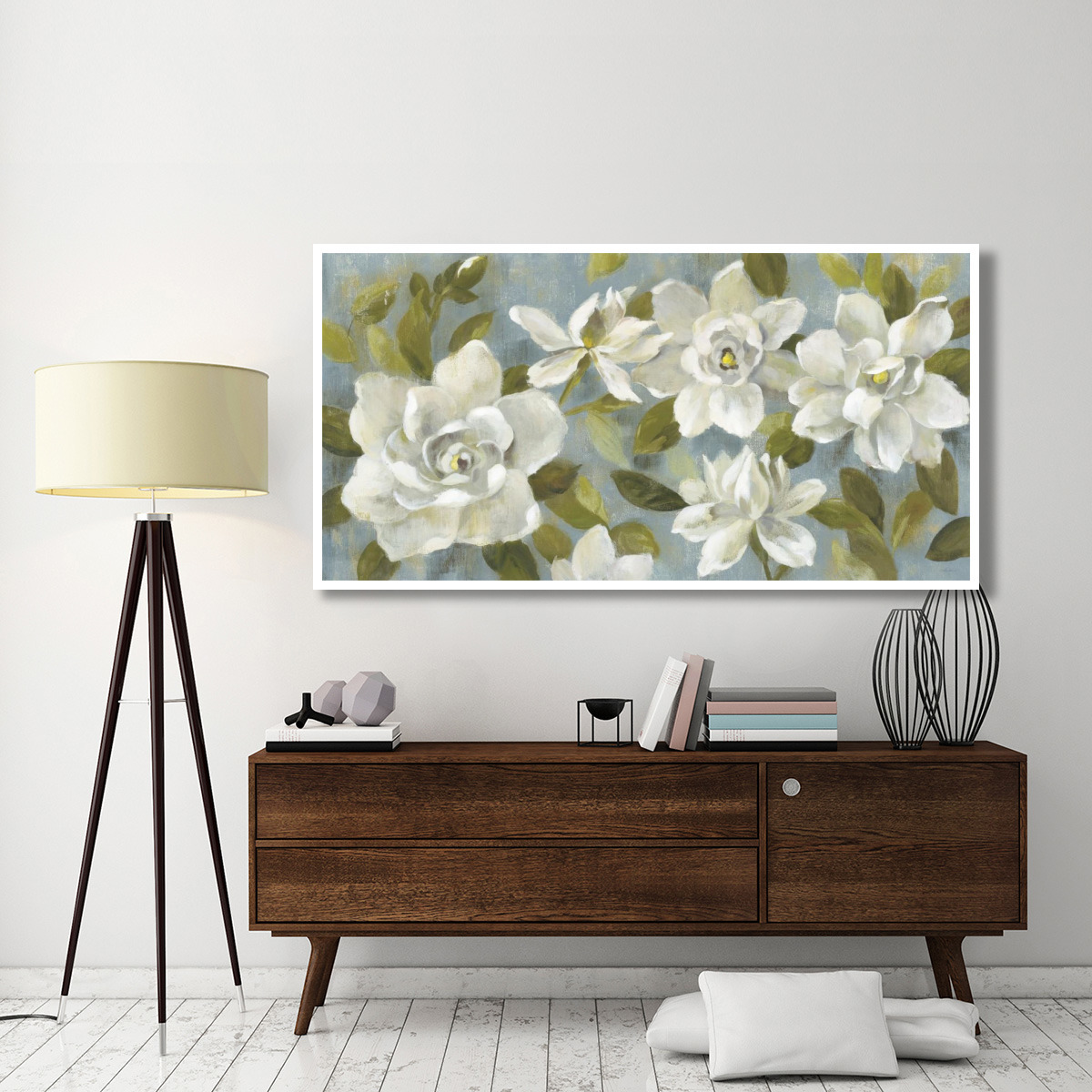Gardenias on Slate Blue Crop -Paper Art-74&quotx38"