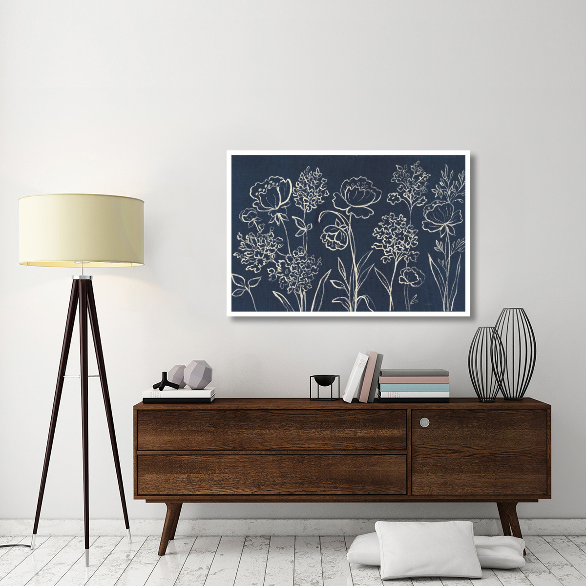 Indigo Floral I -Paper Art-50&quotx34"