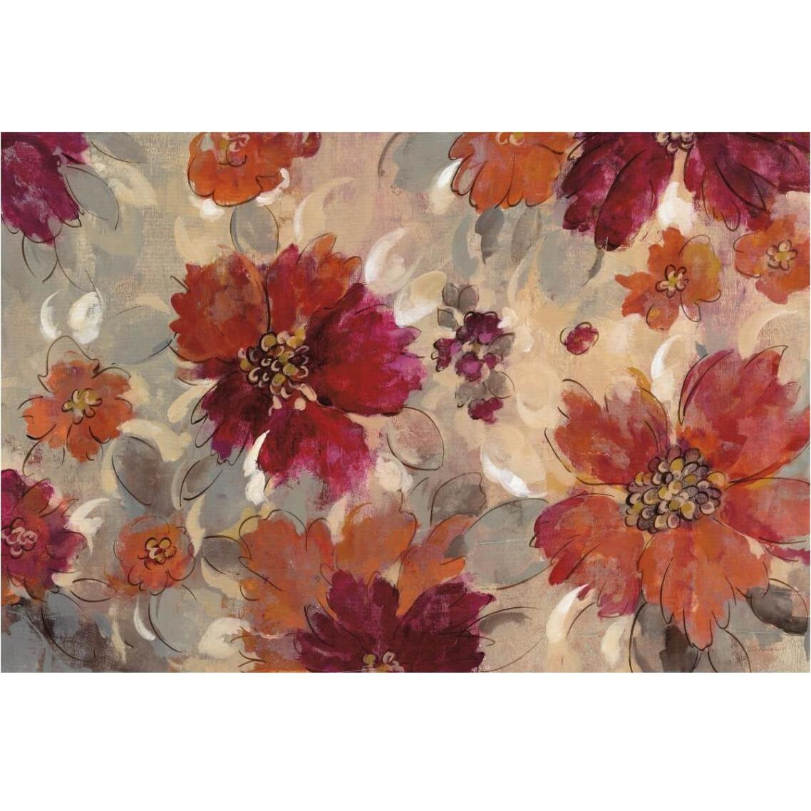 Magenta and Coral Floral -Paper Art-38&quotx26"