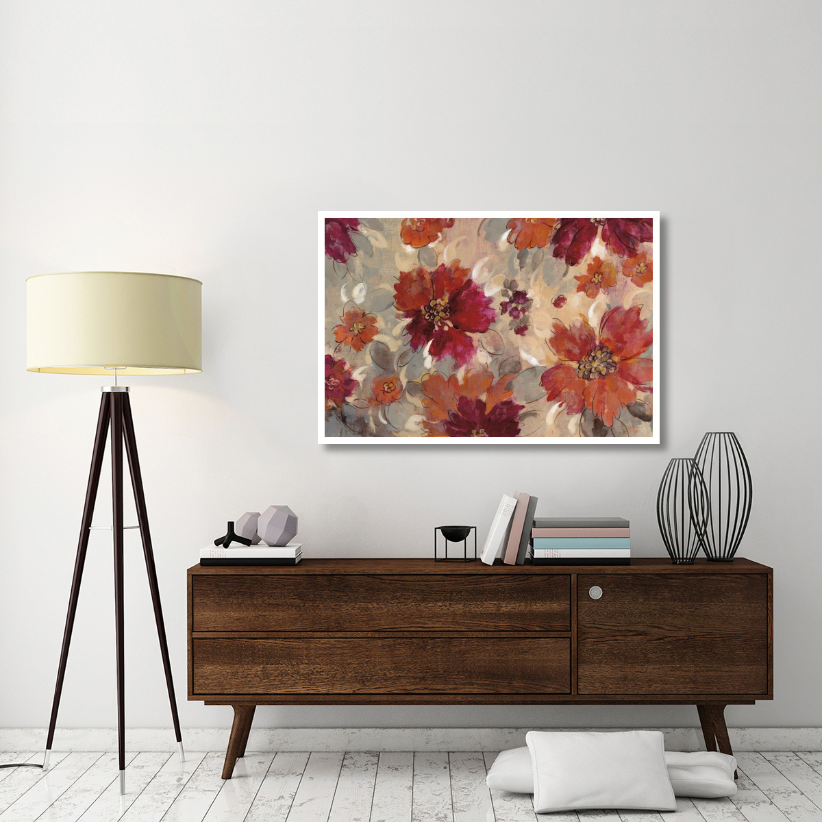 Magenta and Coral Floral -Paper Art-50&quotx34"