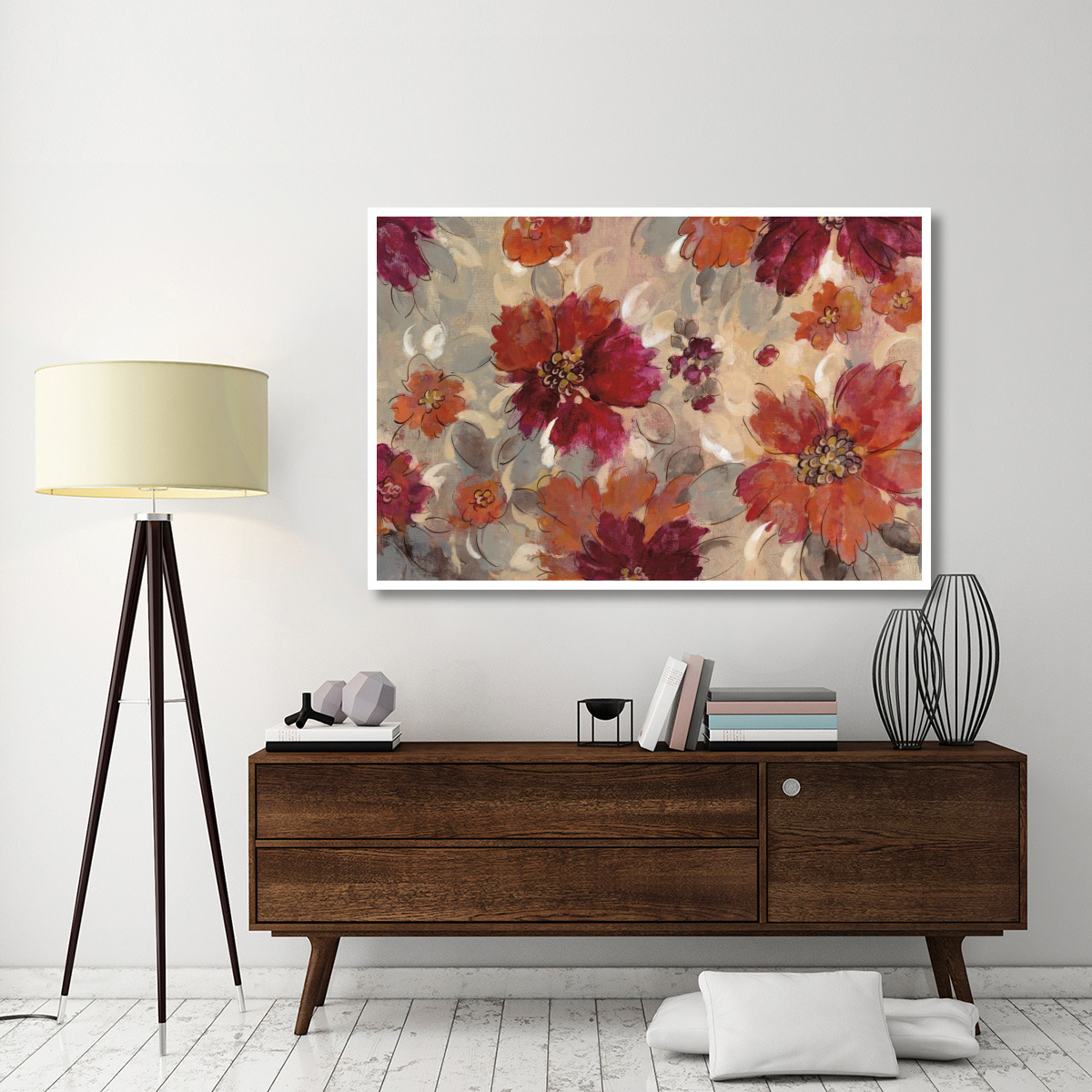 Magenta and Coral Floral -Paper Art-62&quotx42"