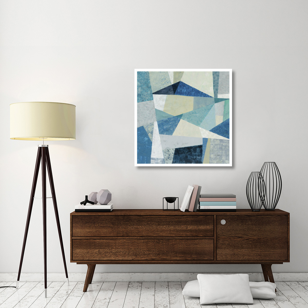Indigo Geo Metric Soft -Paper Art-38&quotx38"