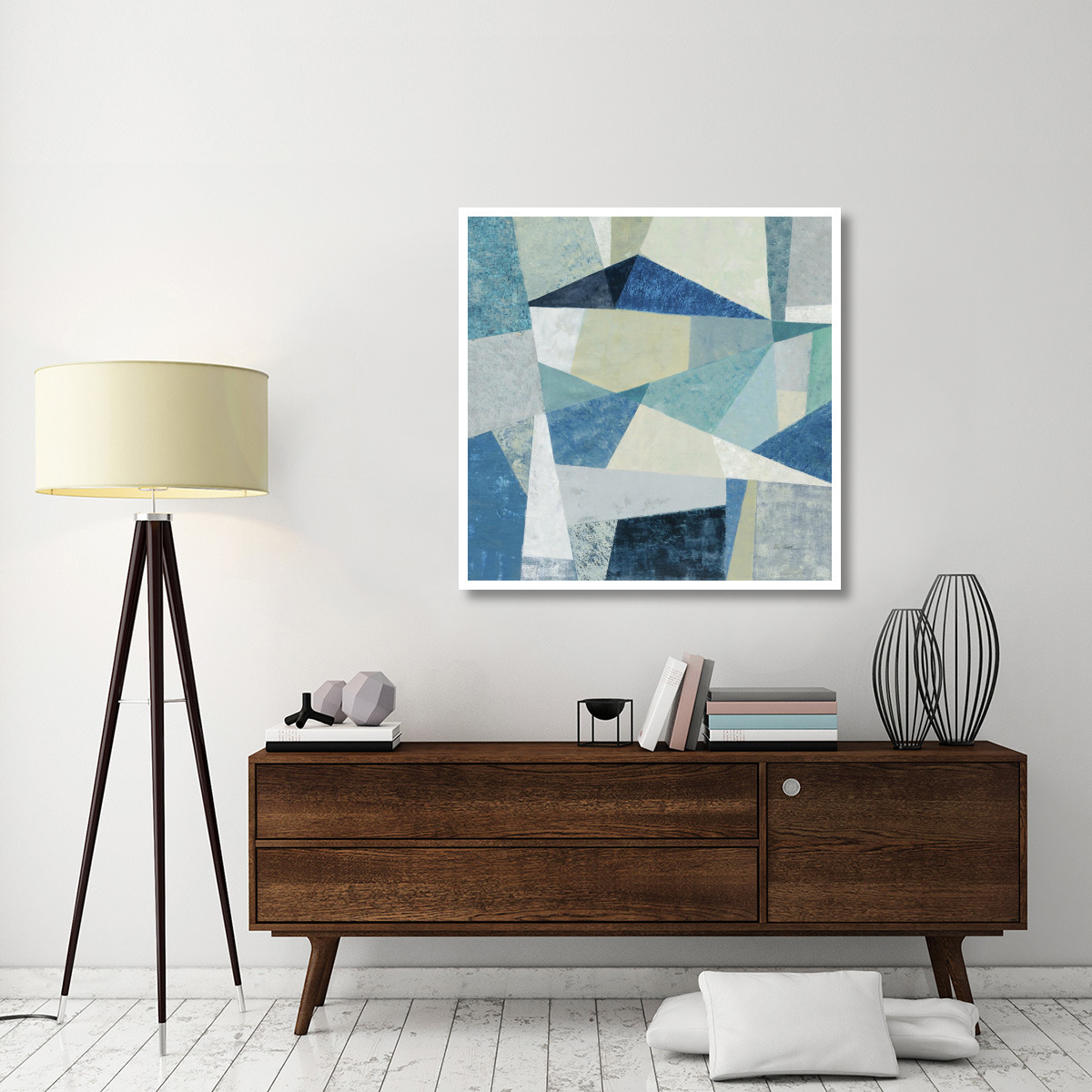 Indigo Geo Metric Soft -Paper Art-42&quotx42"