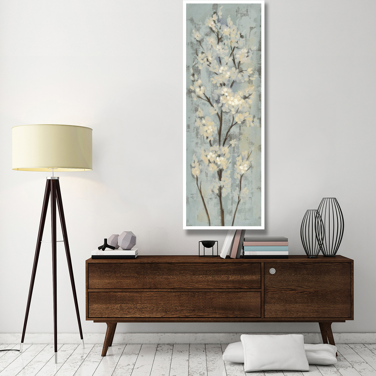 Almond Branch II on Light Blue -Paper Art-26&quotx74"