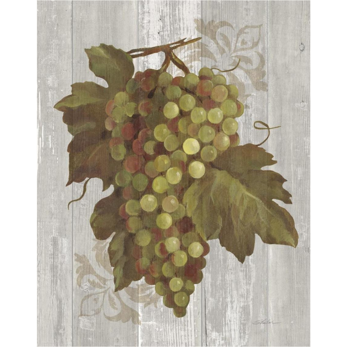 Autumn Grapes II on Wood -Paper Art-30&quotx37"