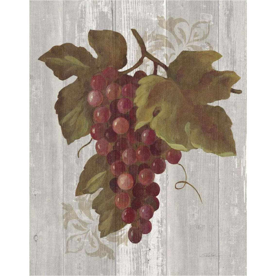 Autumn Grapes III on Wood -Paper Art-30&quotx37"