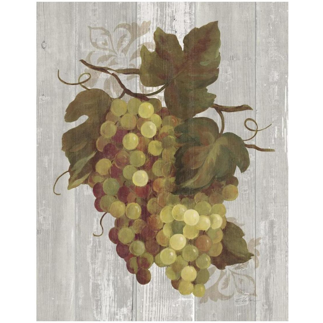 Autumn Grapes IV on Wood -Paper Art-22&quotx26"