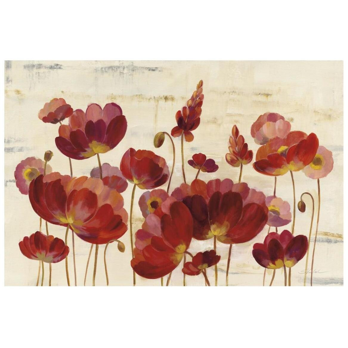 Red Flowers on Marble -Paper Art-20&quotx14"