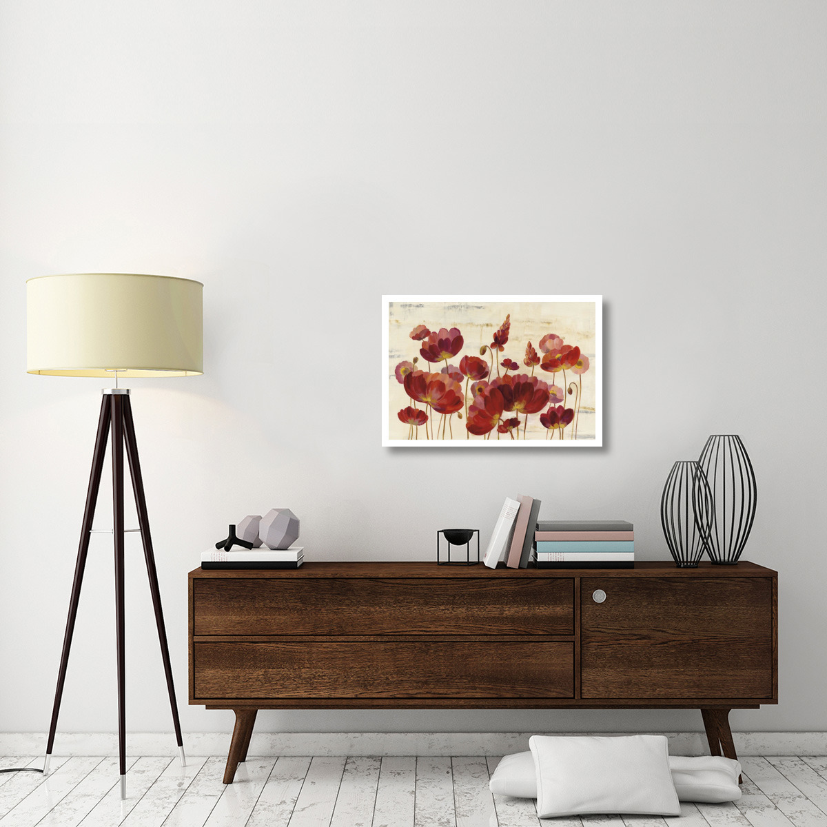 Red Flowers on Marble -Paper Art-32&quotx22"