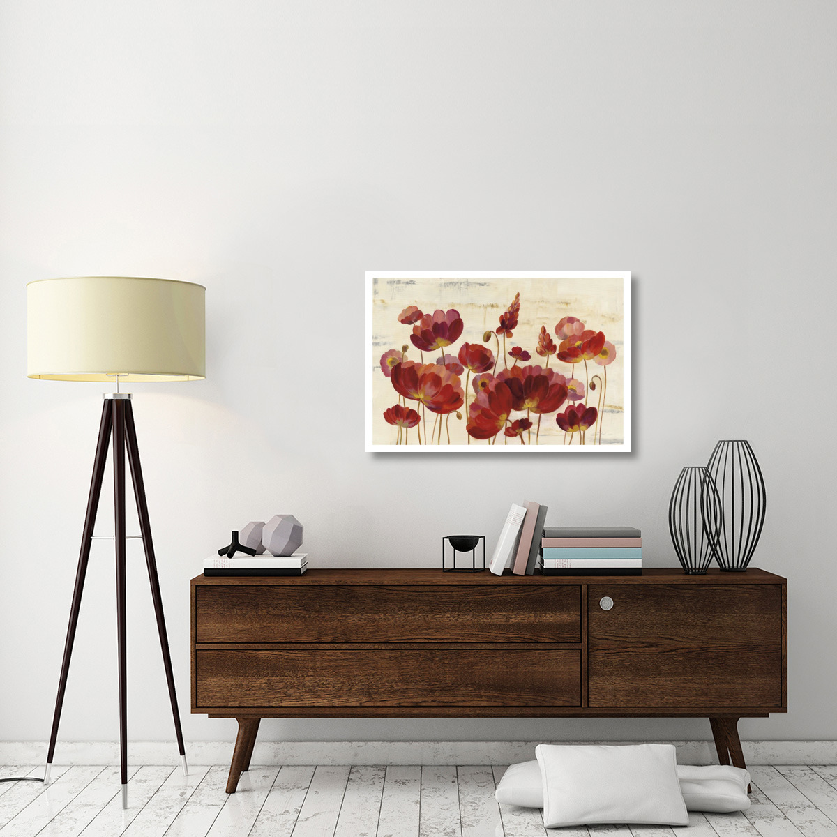 Red Flowers on Marble -Paper Art-38&quotx26"