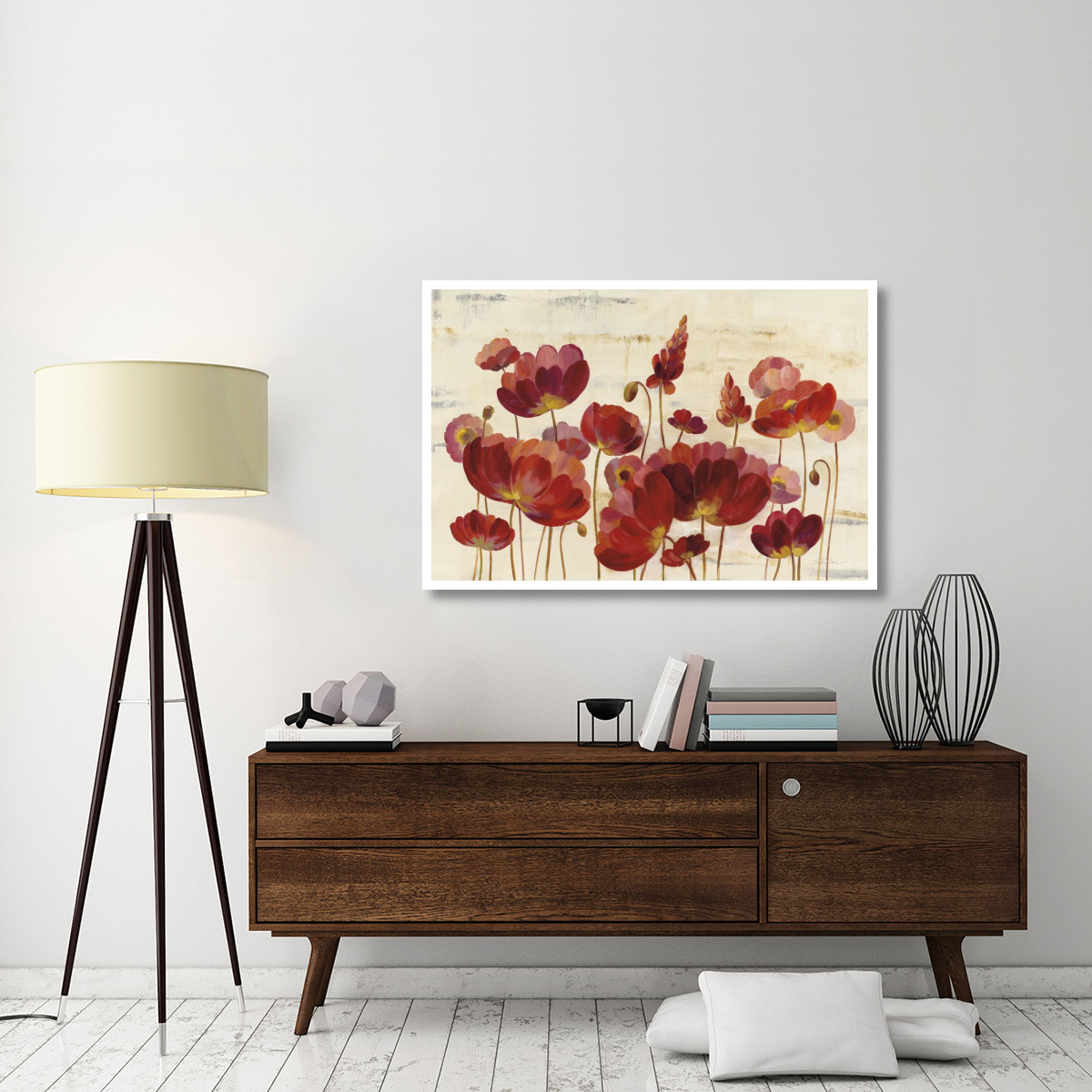 Red Flowers on Marble -Paper Art-50&quotx34"