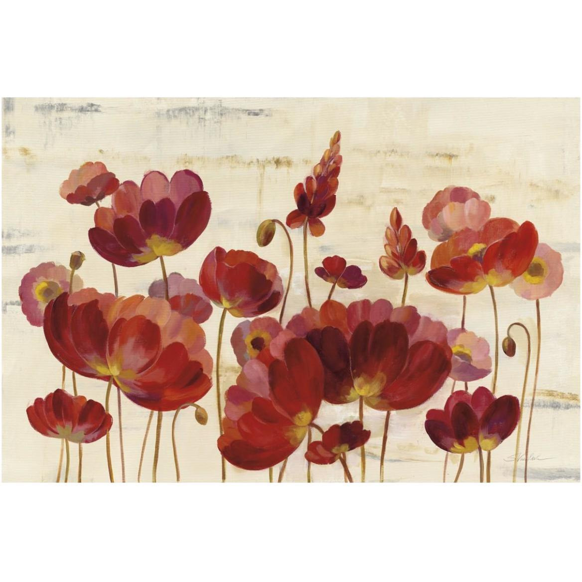 Red Flowers on Marble -Paper Art-62&quotx42"