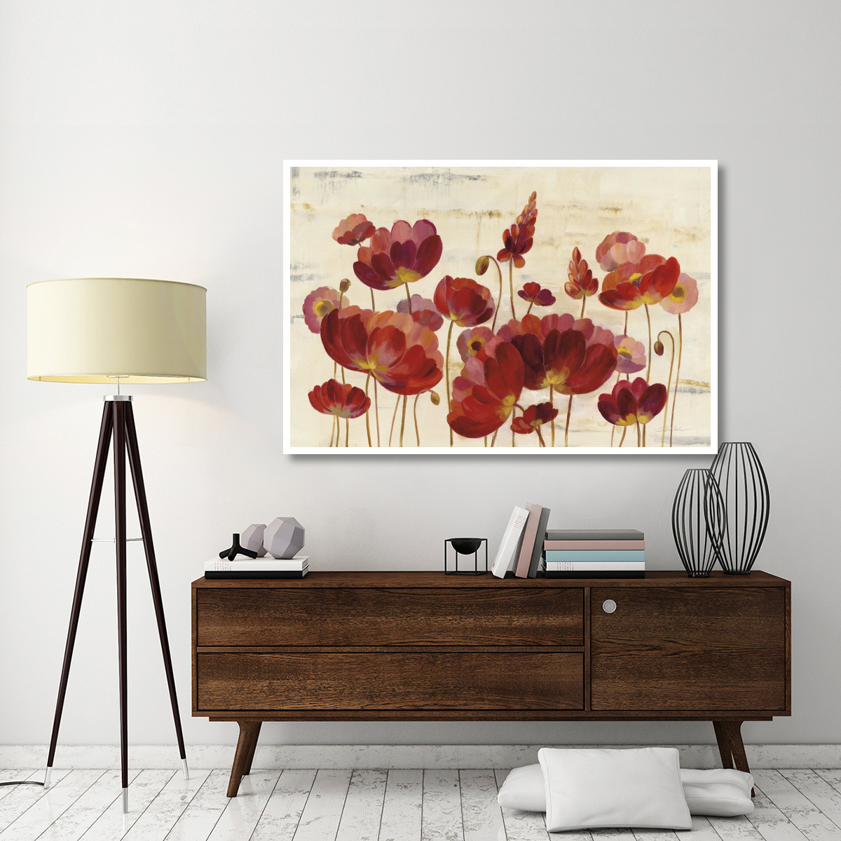 Red Flowers on Marble -Paper Art-62&quotx42"