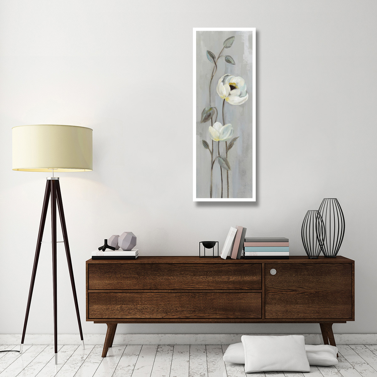 Neutral Anemone Branches I on Gray -Paper Art-20&quotx56"