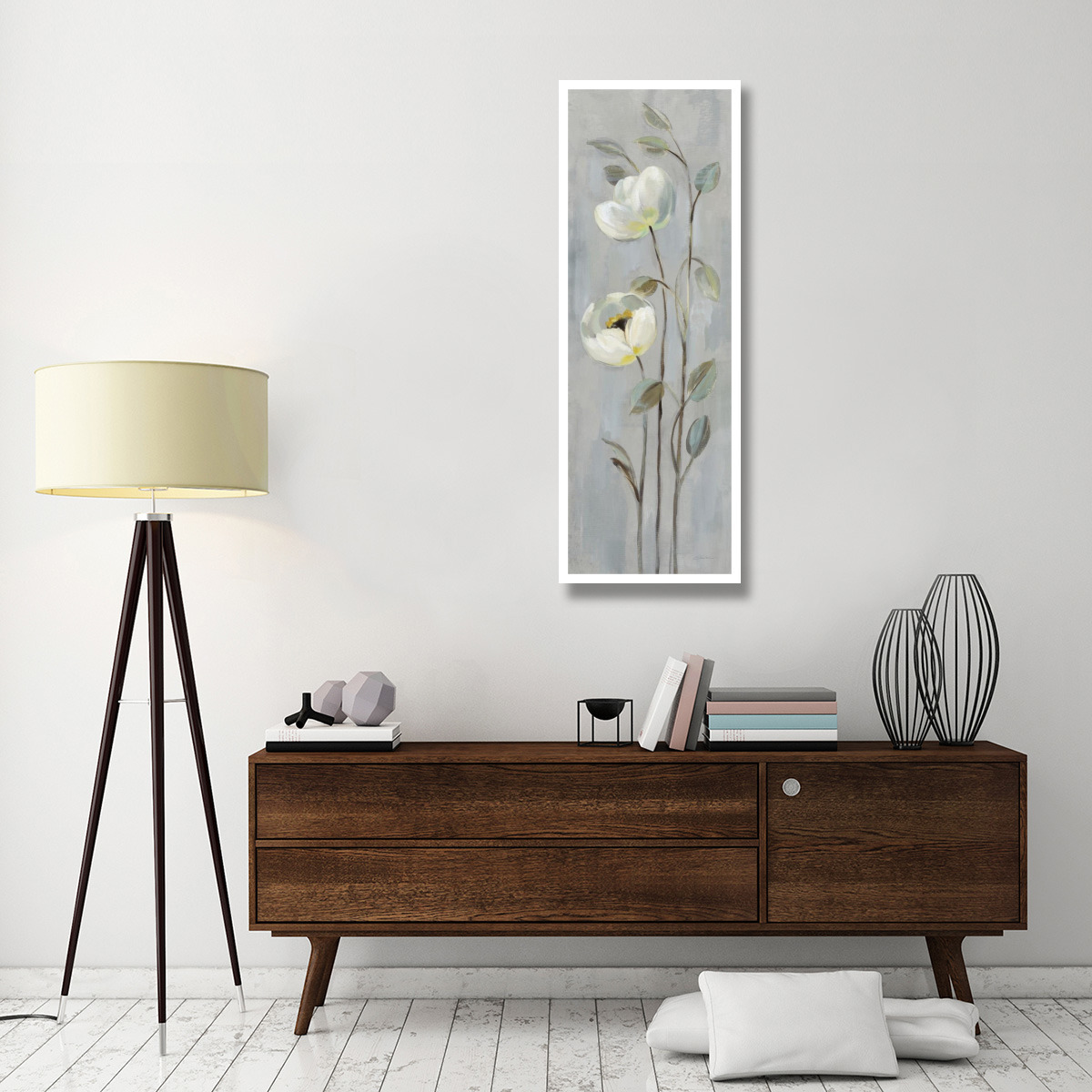 Neutral Anemone Branches II on Gray -Paper Art-20&quotx56"