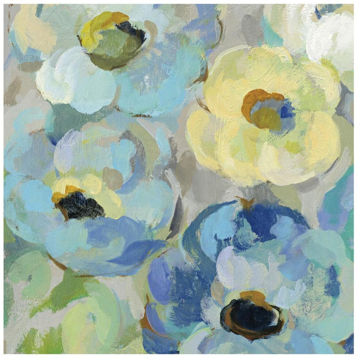 Fresh Teal Flowers II -Paper Art-42&quotx42"