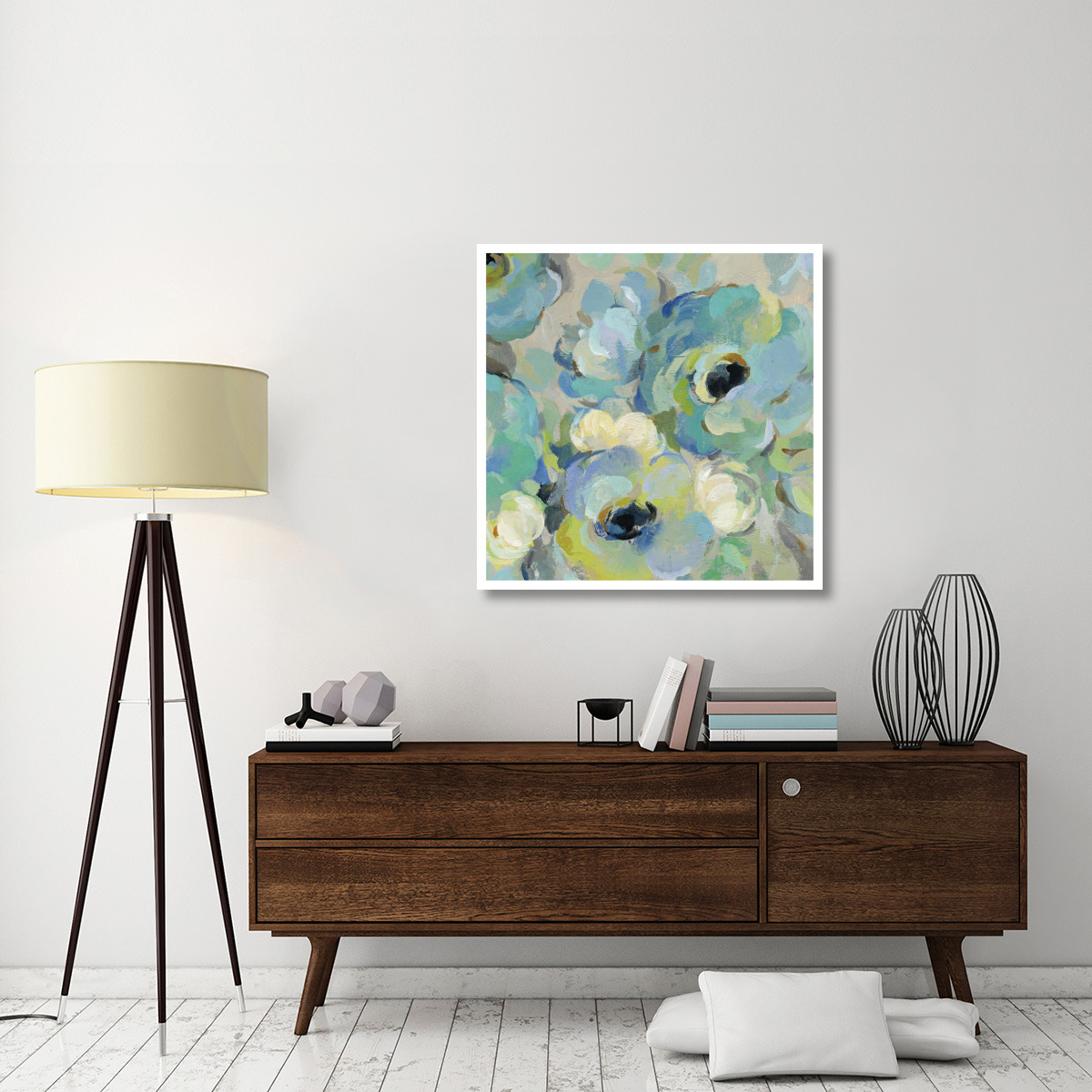 Fresh Teal Flowers III -Paper Art-38&quotx38"
