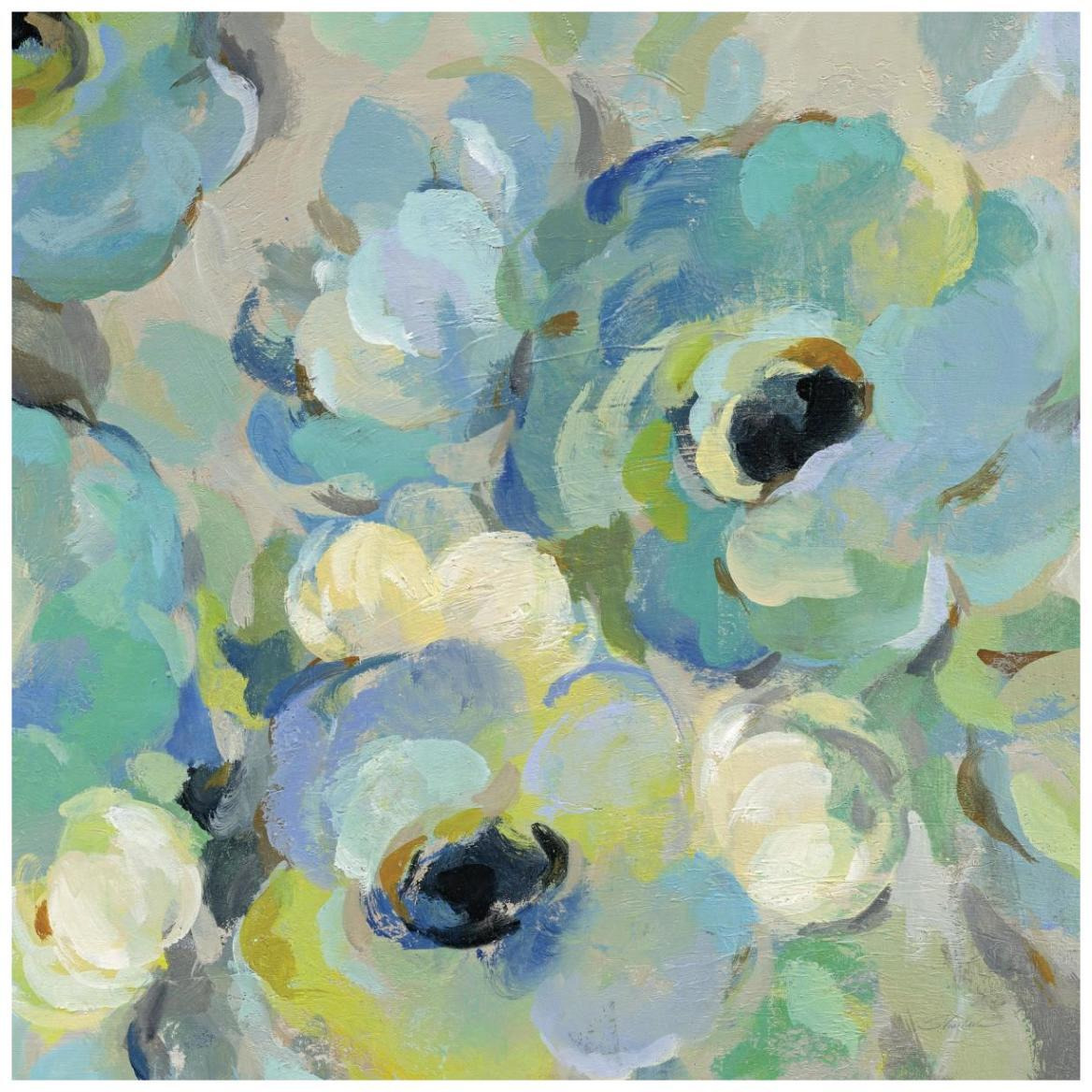 Fresh Teal Flowers III -Paper Art-42&quotx42"