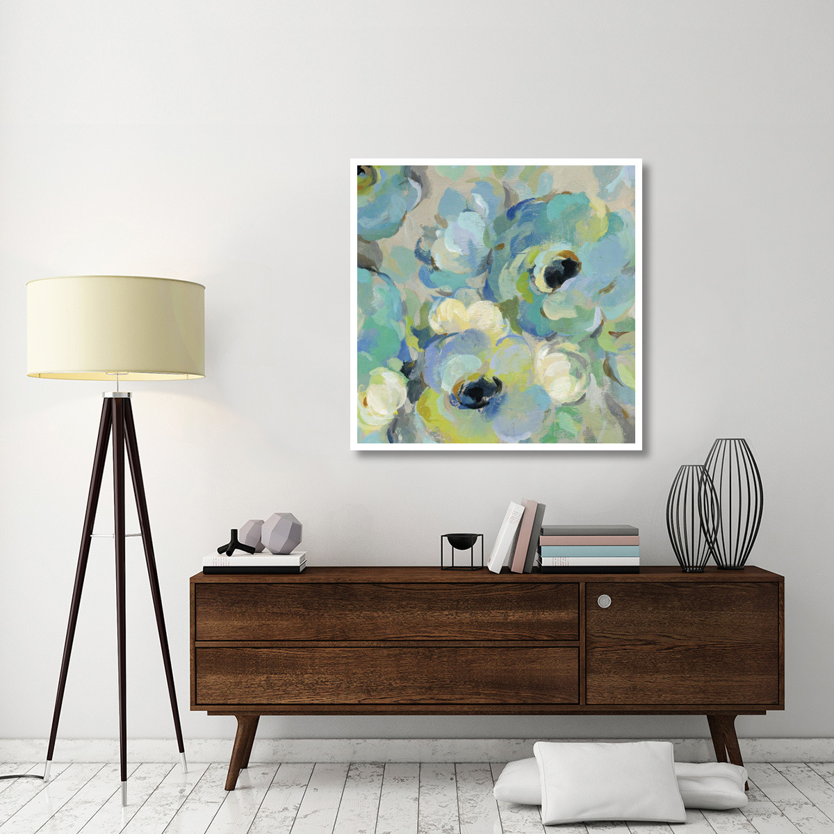 Fresh Teal Flowers III -Paper Art-42&quotx42"