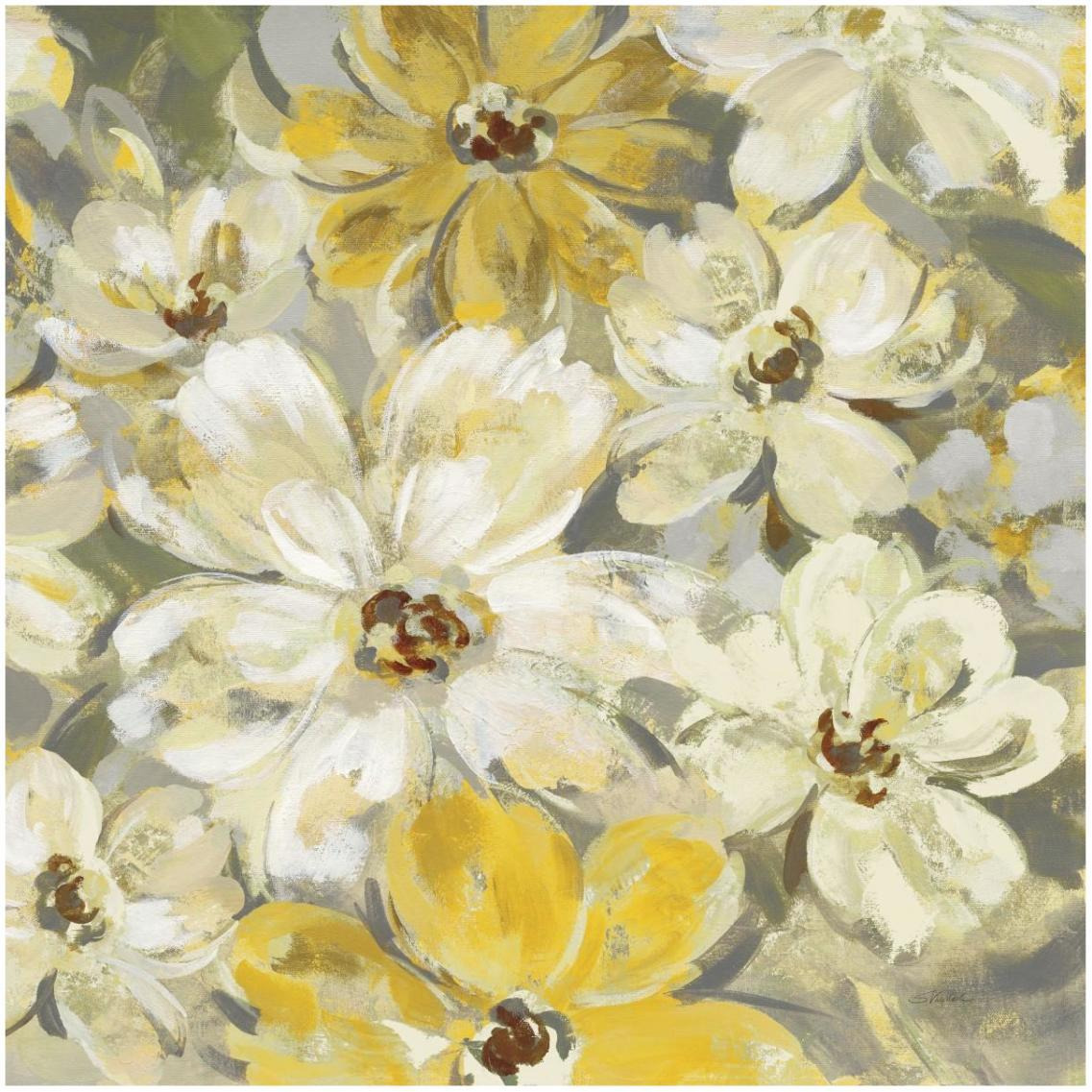 Scattered Spring Petals Yellow Gray Crop -Paper Art-32&quotx32"