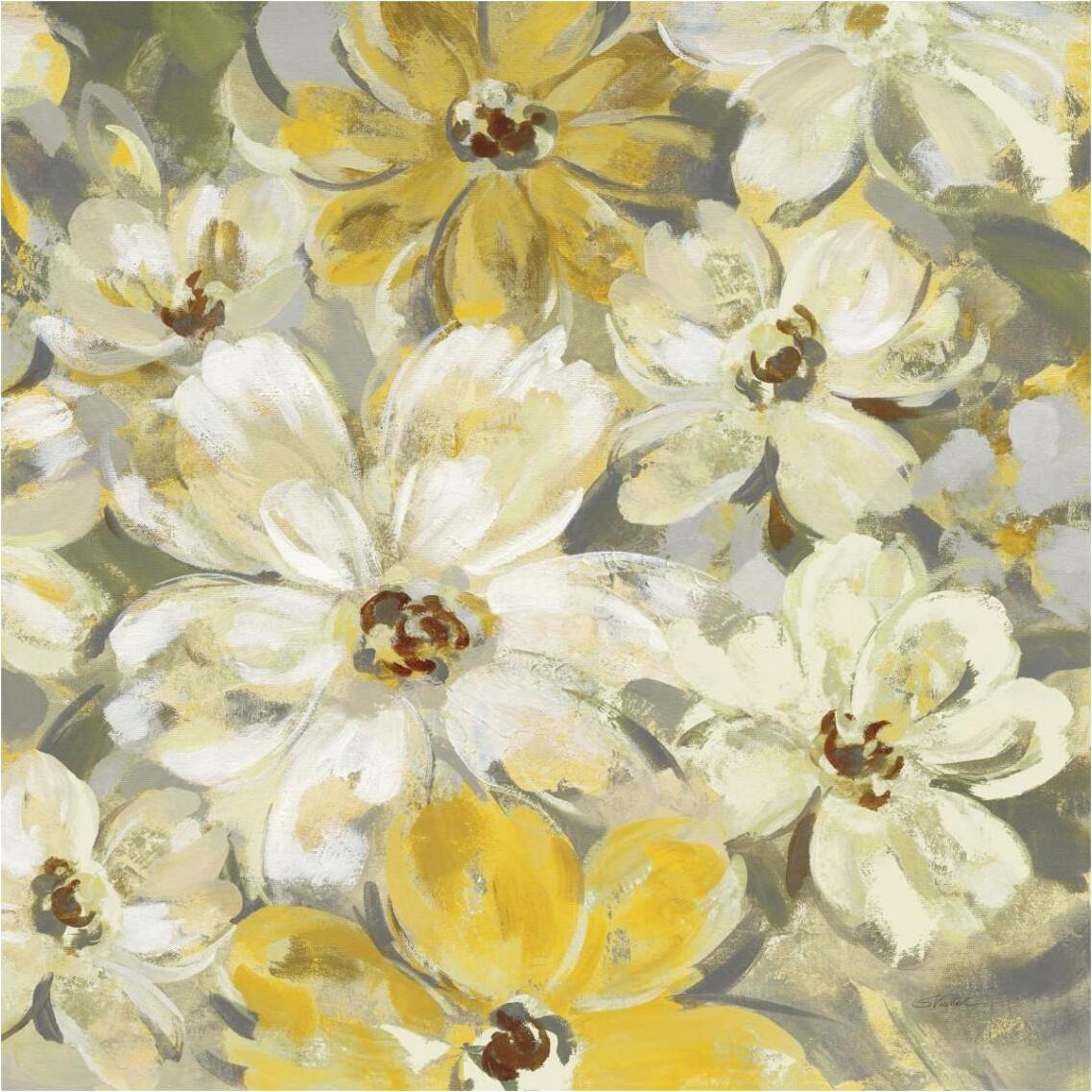Scattered Spring Petals Yellow Gray Crop -Paper Art-38&quotx38"