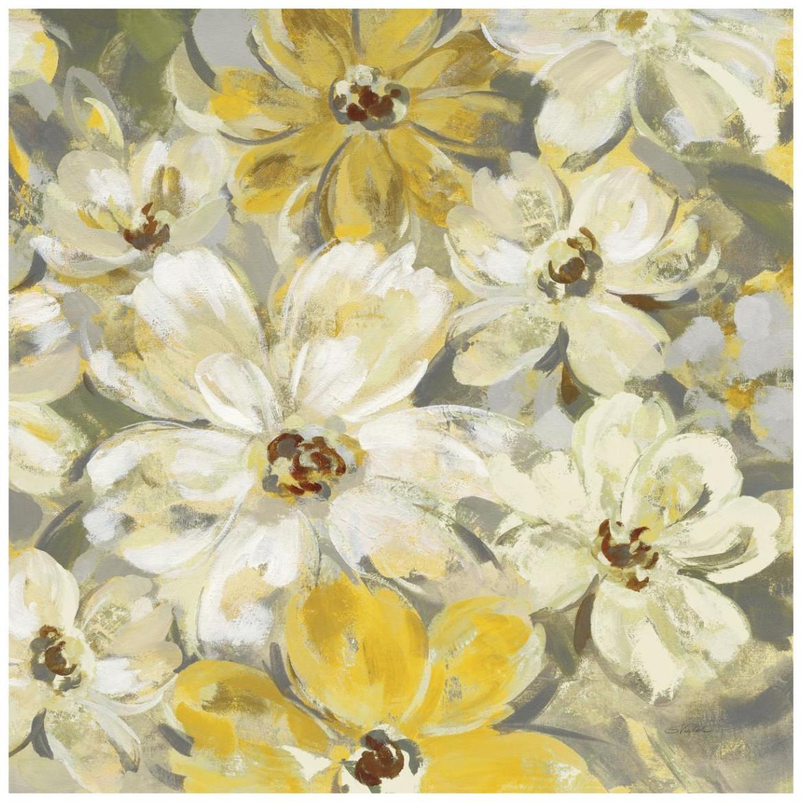 Scattered Spring Petals Yellow Gray Crop -Paper Art-42&quotx42"