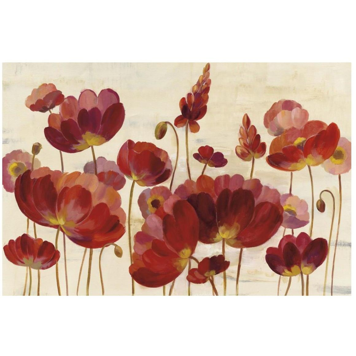 Red Flowers on Cream Crop -Paper Art-20&quotx14"