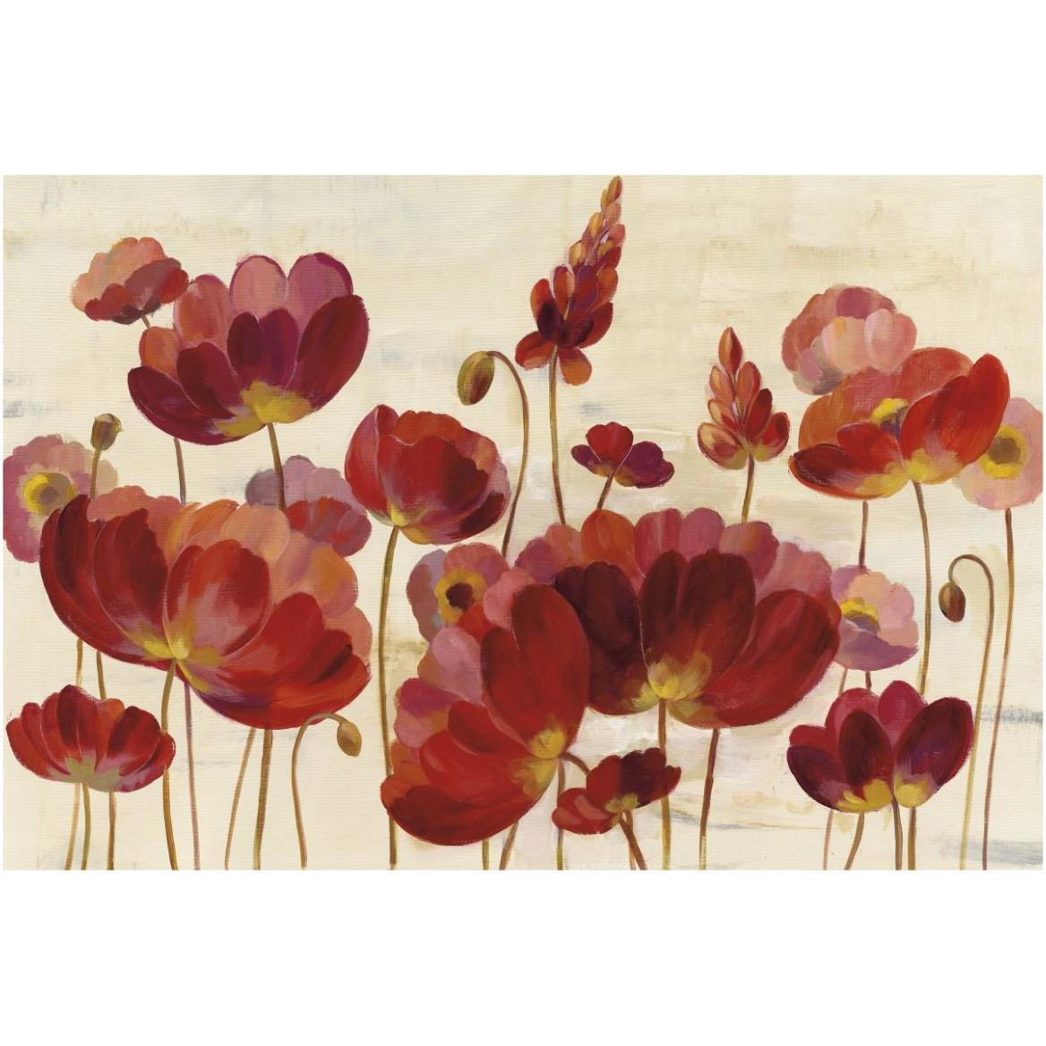 Red Flowers on Cream Crop -Paper Art-62&quotx42"