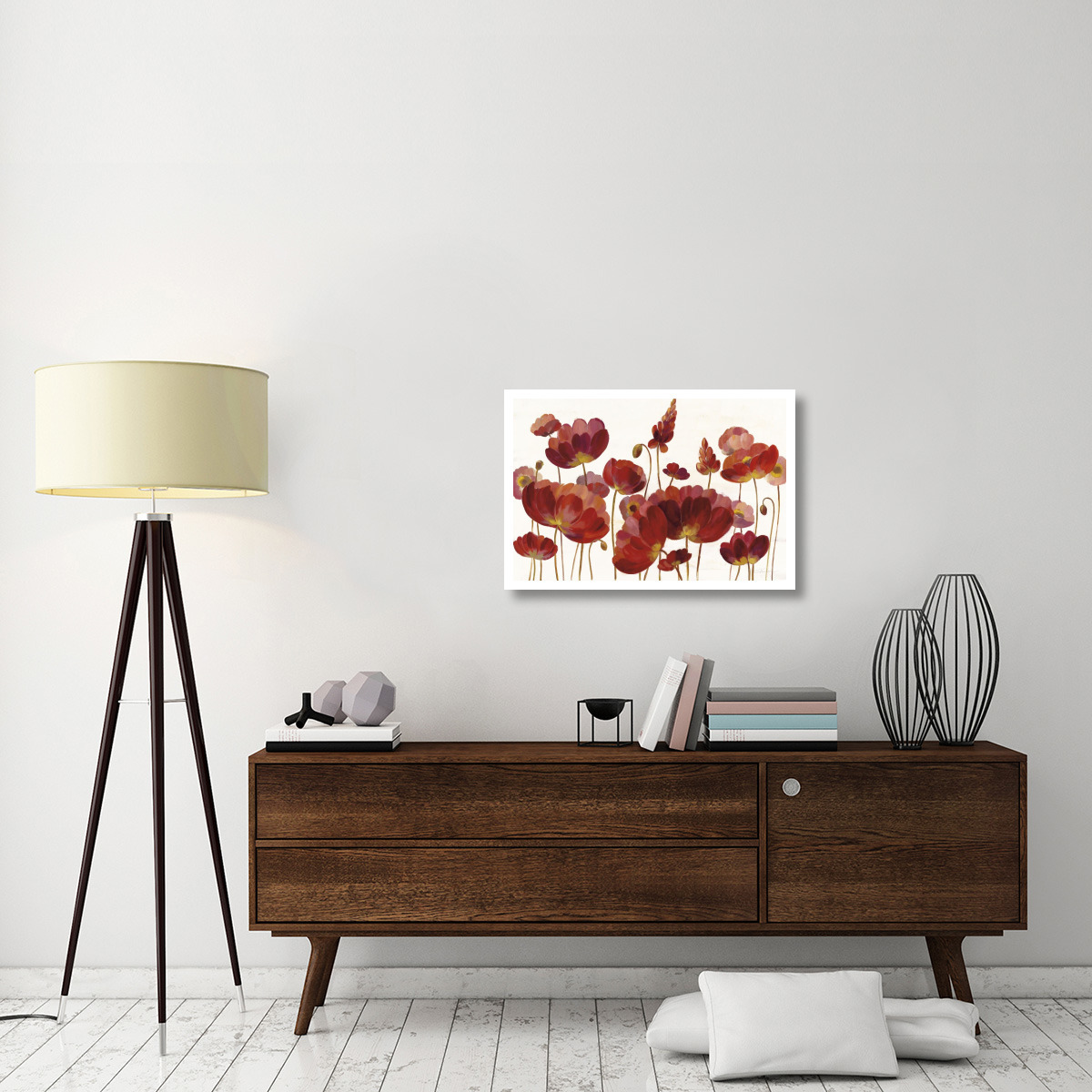 Red Flowers on White Crop -Paper Art-32&quotx22"