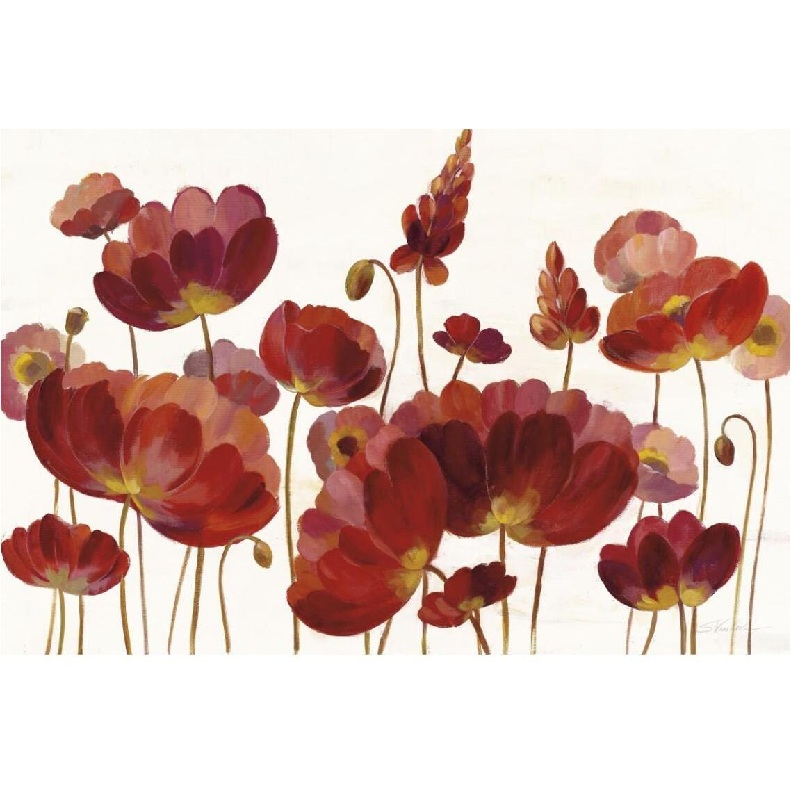 Red Flowers on White Crop -Paper Art-38&quotx26"