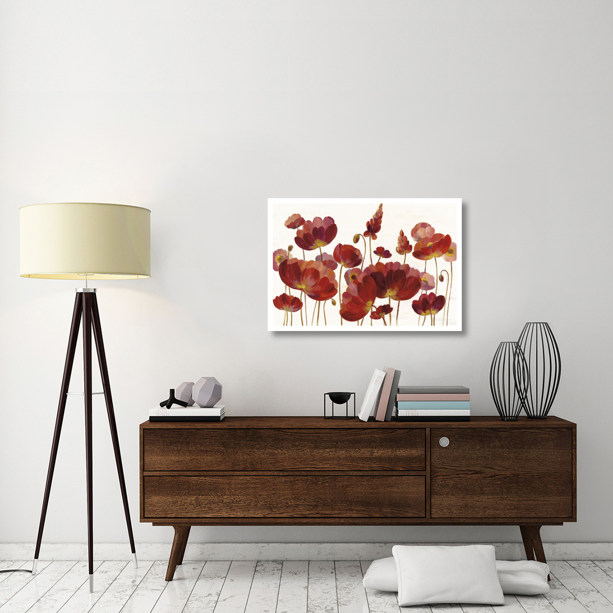Red Flowers on White Crop -Paper Art-38&quotx26"