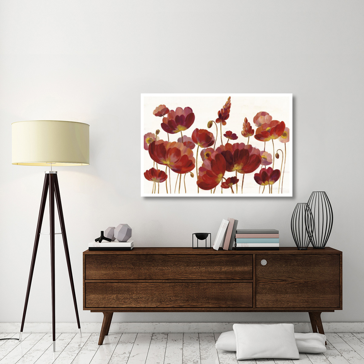 Red Flowers on White Crop -Paper Art-50&quotx34"