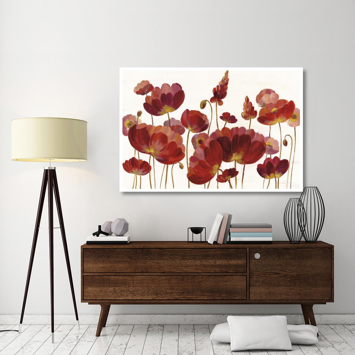 Red Flowers on White Crop -Paper Art-62&quotx42"