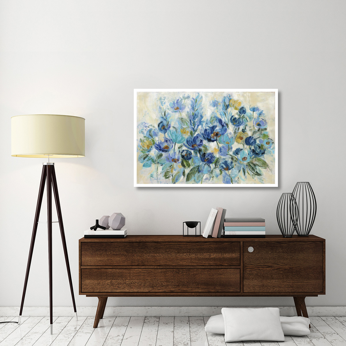 Scattered Blue Flowers -Paper Art-50&quotx34"