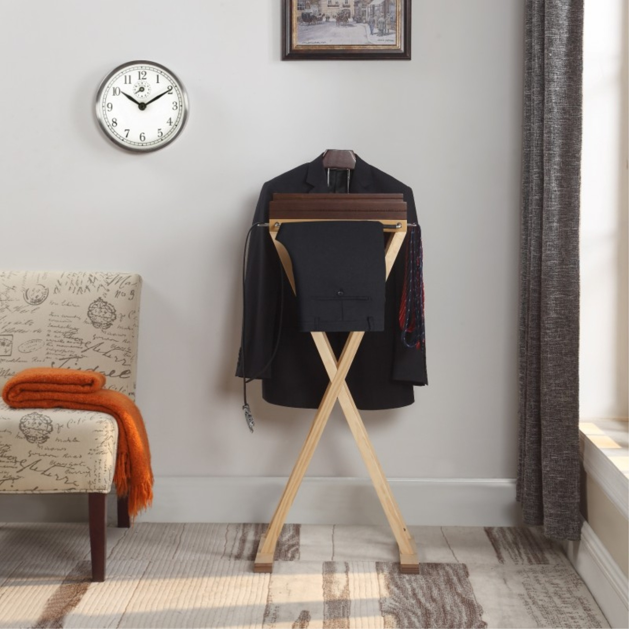 Laguna Valet,medium walnut for tray and hanger, natural color for body, chrome hardware