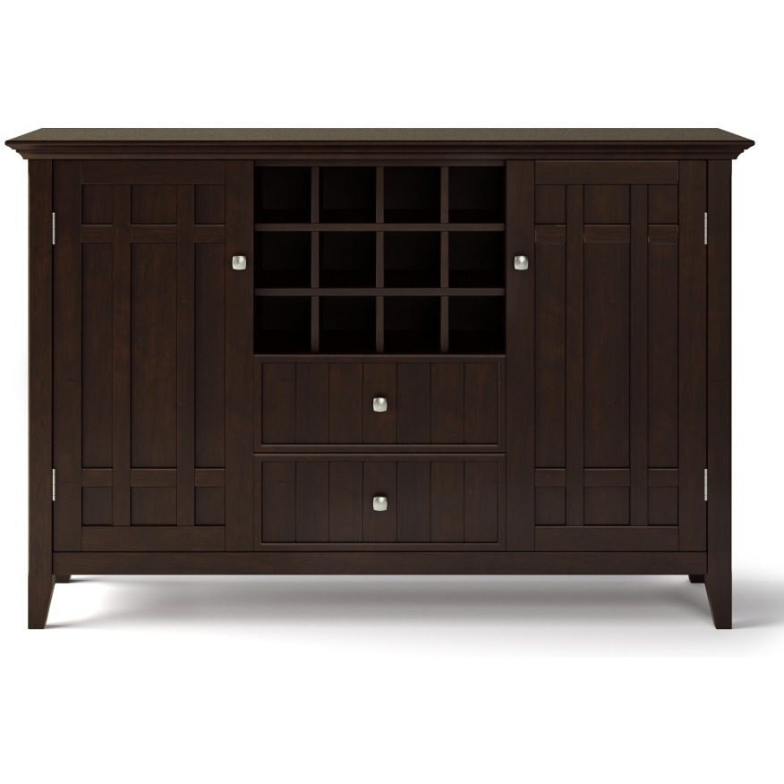 Bedford SOLID WOOD 54 inch Wide Transitional Sideboard Buffet and Wine Rack in Dark Chestnut Brown