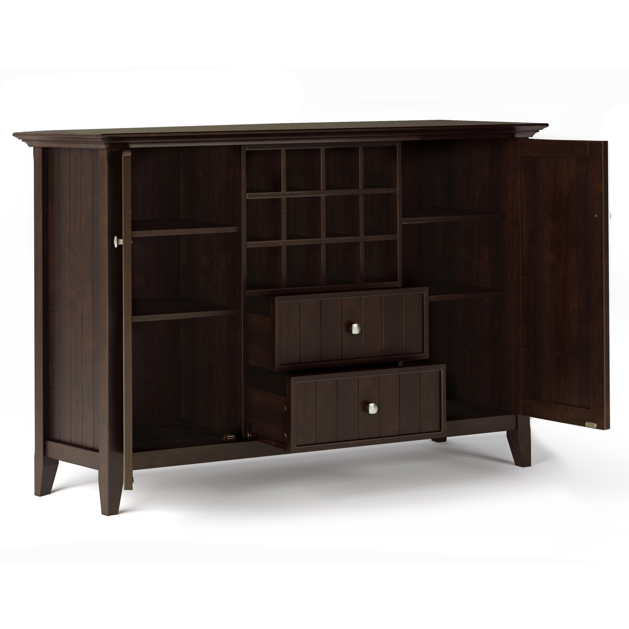 Bedford SOLID WOOD 54 inch Wide Transitional Sideboard Buffet and Wine Rack in Dark Chestnut Brown