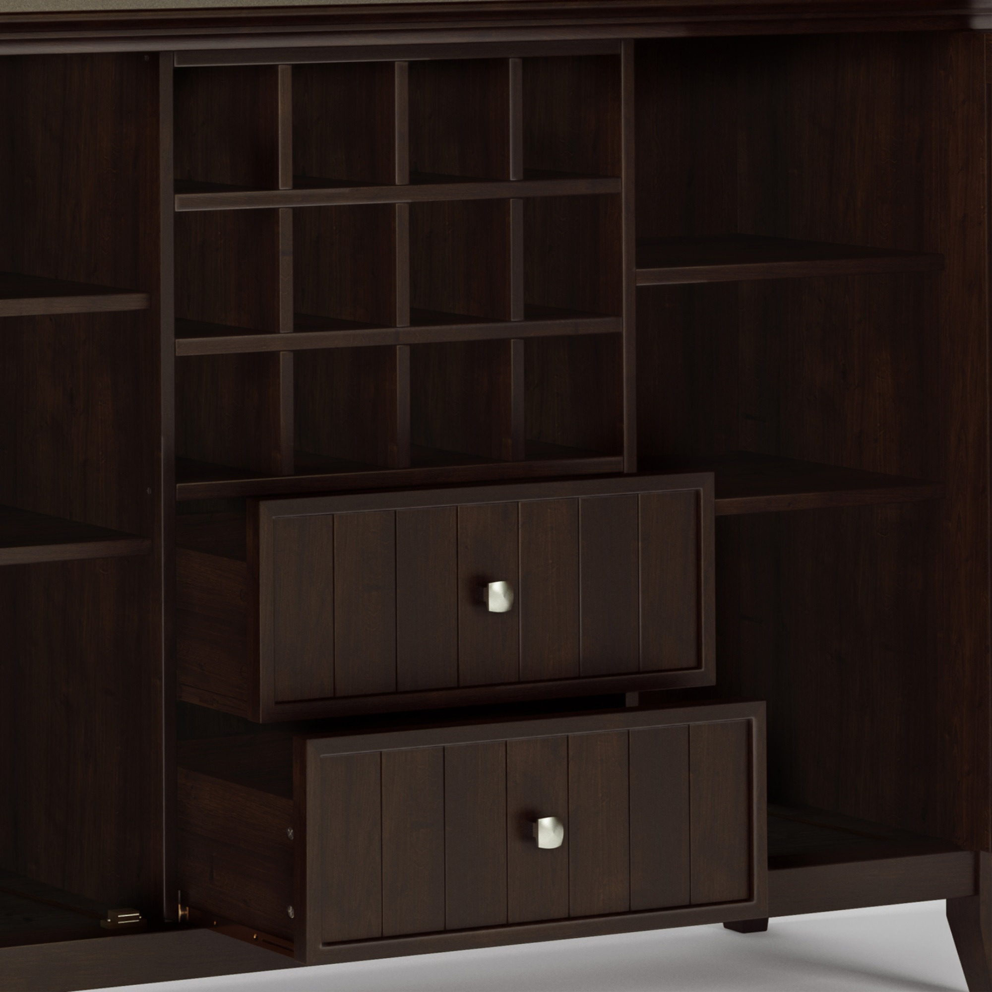 Bedford SOLID WOOD 54 inch Wide Transitional Sideboard Buffet and Wine Rack in Dark Chestnut Brown