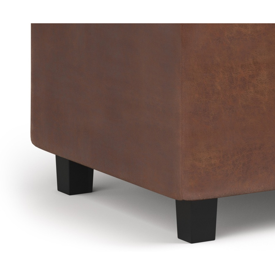 Cosmopolitan 34 inch Wide Transitional Rectangle Storage Ottoman in Distressed Saddle Brown Faux Leather